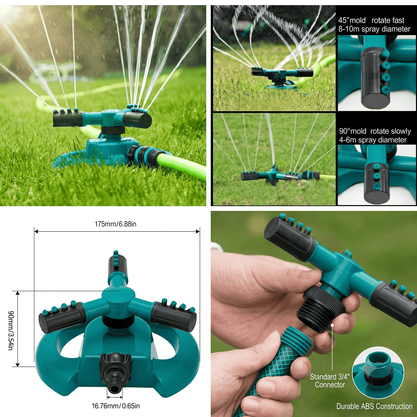 360° Rotating Lawn Sprinkler – 3-Arm Adjustable Garden Water Sprayer