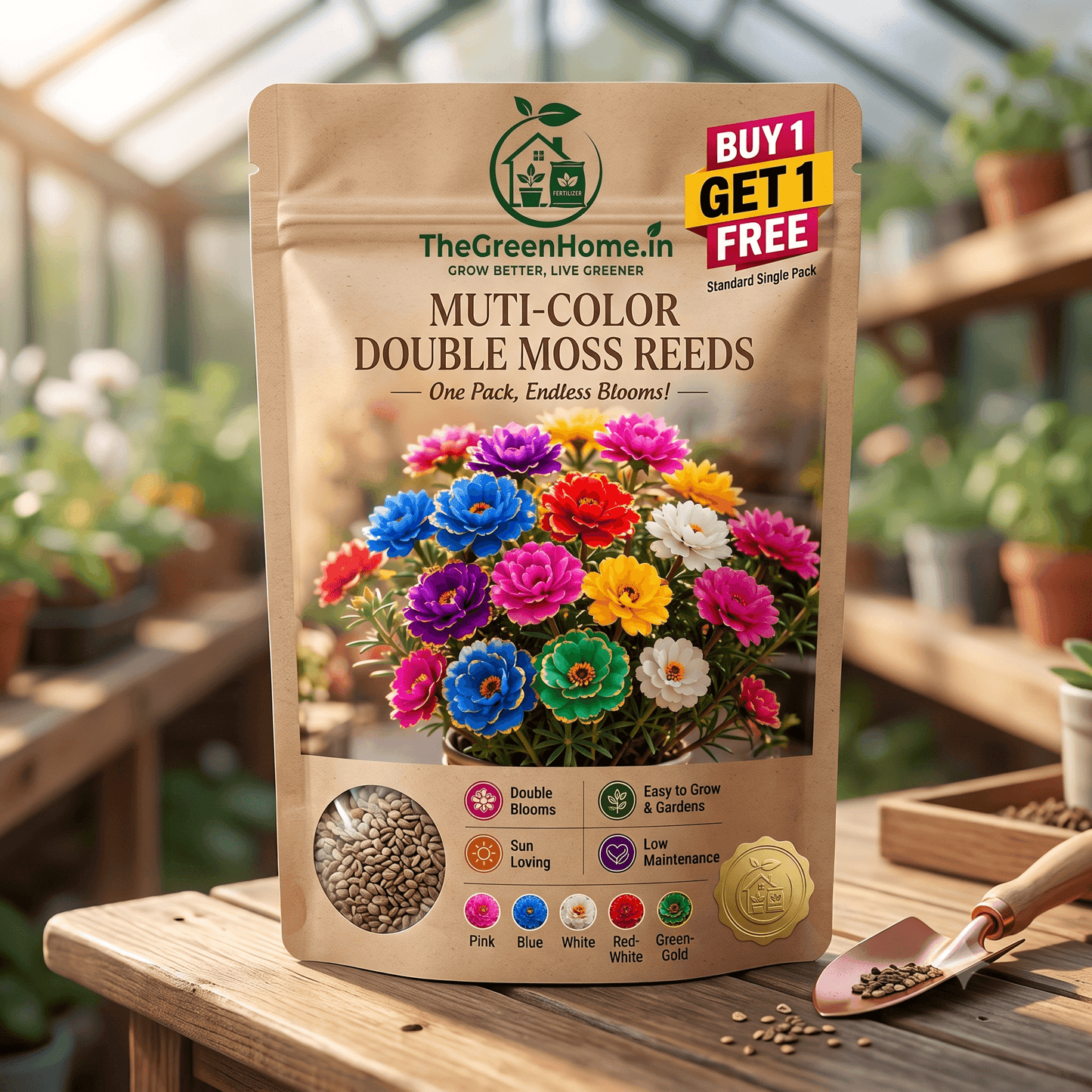 Premium Multi-Color Double Moss Rose (Portulaca) Flower Seeds – Buy 1 Get 1 Free